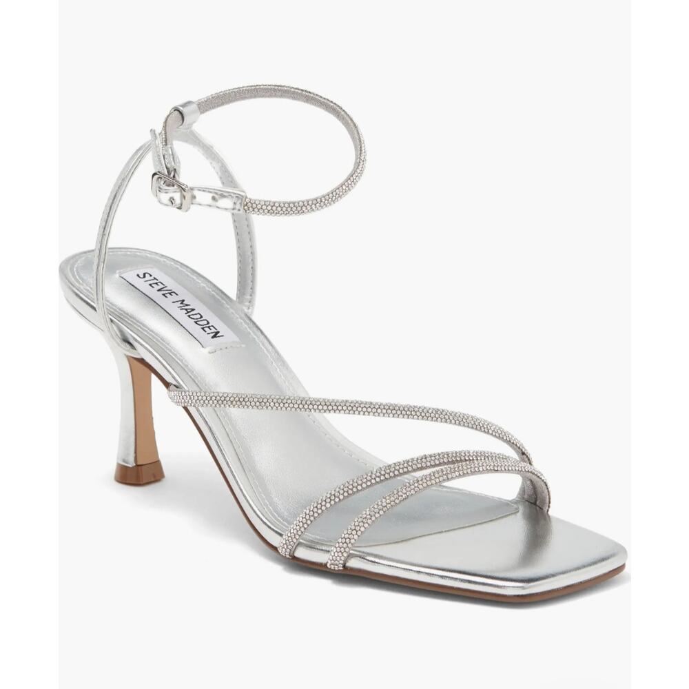 Steve Madden Meggie Crystal Ankle Strap Sandal silver sz 10